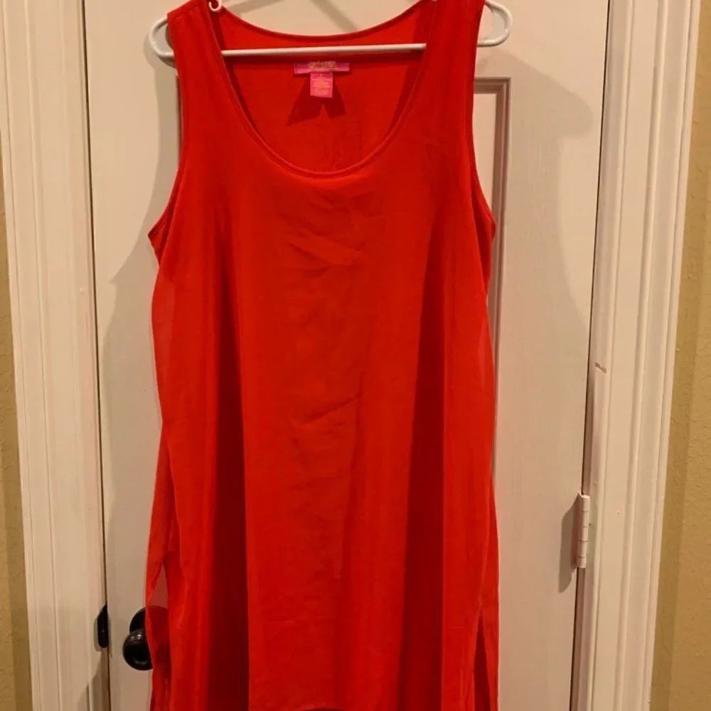 Catherine Malandrino Coral Color Sheer Overlay Dress